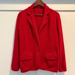 Lauren Ralph Lauren Knit Blazer Women Medium Red Cotton Two Button Cardigan